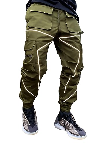 MECH-ENG Men's Cargo Pants Jogger Workout Hip Hop Pants Reflective Punk Techwear Streetwear Sweatpants