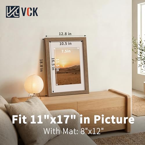 Image of VCK 11x17 Picture Frame 5 Pack, Walnut Exclusive Wood, HD Glass, for Photo