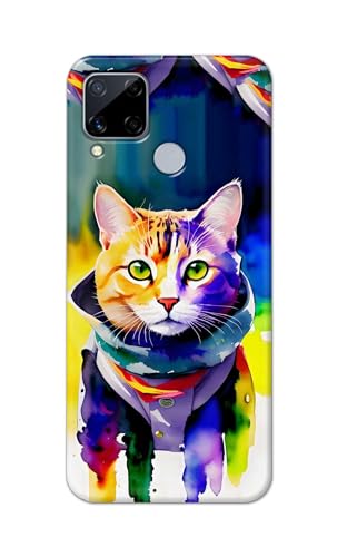 Image of Printed Hard Back Cover for Realme C15 Back Cover (Coloured Cat) -190724(EA)