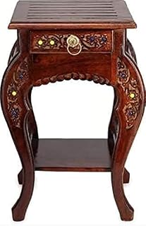 HEEBA GALLERY Wooden Stool-Natural Wood Antique Look Side Table with Drawer for Living Room (Brown, 14 x 14 x 21 inch) || ... Price In India
