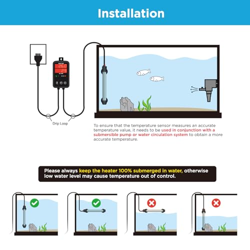 Image of 500W Titanium Aquarium Heater, Submersible Fish Tank Heater with Digital Display Temperature Controller, 0℃-40℃ Adjustable, Fast Heating for 65~95 Gal Saltwater Reef Fish Tank, MX-9016(500W)