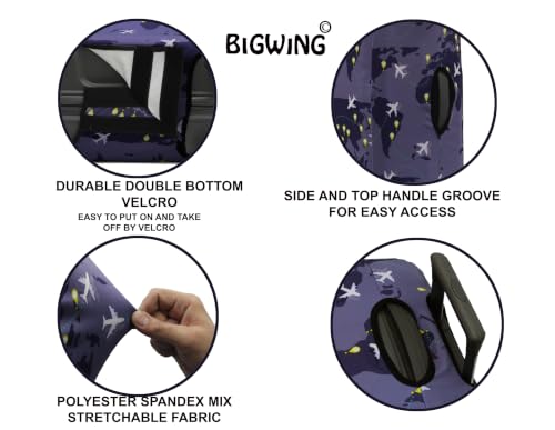 Image of BIGWING Protective Cover in Polyester Fabric with Map Print for | 20 inch 55 cm Small Size | Hard Luggage Trolley Bag Cover (Fits Only On Fiber - Plastic Trolley Bag) Purple Color