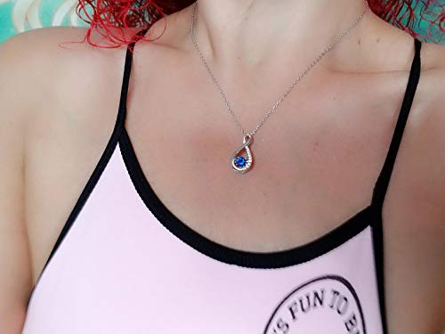 Caperci Sterling Silver Blue Sapphire Jewelry Infinity Pendant Necklace - Mothers Day Necklace Gift for Wife Women - Thumbnail 2