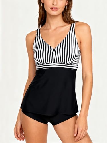 Image of Septangle Women's Tankini Swimsuit Two Pieces Set Ruffle Swimwear Bathingsuit with Boyshort