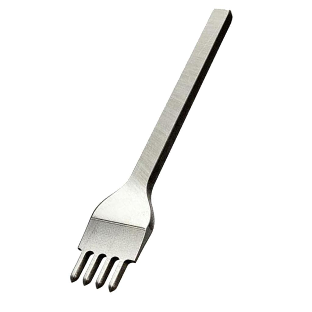 UJEAVETTE Leather Craft Tools Diamond Hole Punch Stitching Chisel 4mm 4 Prong Silver 4