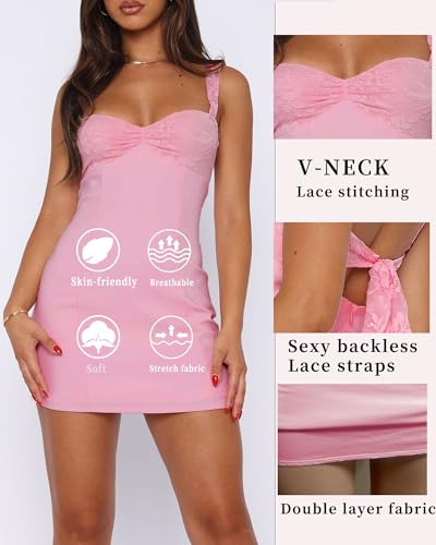 Women's Summer Mini Dresses Sexy Lace Straps Sweetheart Neckline Backless Cocktail Party Bodycon Dress2