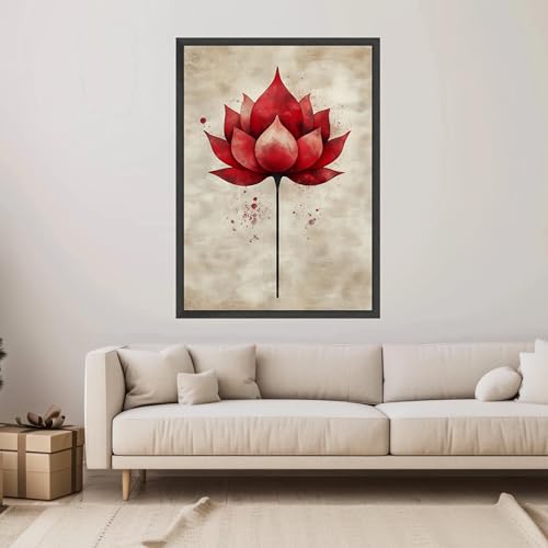 Impressions botaniques de lotus rouge, tableau mural de 80x110 cm