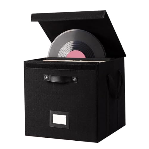 AYNEFY Boîte de Rangement pour Disques, Organisateur D'albums Pliable Grande capacité pour Disques, CD, Livres, avec Conception Pliable, pour Maison Bureau Voiture (BLACK)