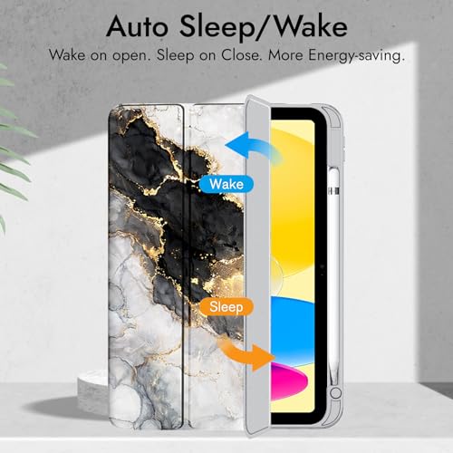 Image of Robustrion Cover for iPad 11th (A16) / 10th Generation Cover Case (2025 /2022) [Pencil Holder] (Right Side) [Auto Sleep Wake], Trifold Flip Stand Case for iPad 10th Gen / 11th Generation - Marble Cloud