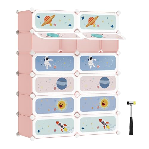 SONGMICS Scarpiera a 12 Scomparti per Bambini, Organizzatore Modulare ad Incastro in Plastica per...