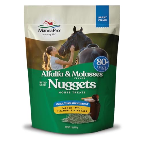 Manna Pro Bite-Size Nuggets Horse Treats Pocket-Size Training & Reward Treats with Vitamins & Minerals Alfalfa & Molasses Flavor 1 lb