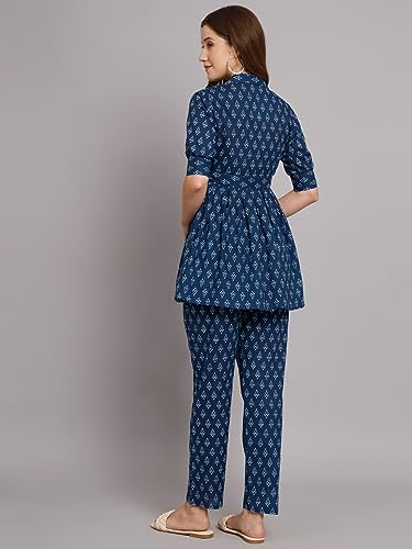 Image of Women's Cotton Regular Fit V Neck Printed Top with Trouser Co-ords Set with Fashion & Elegant Design (1 Top 1 Pant 1 Belt)