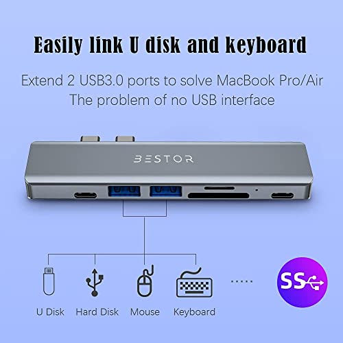 Image of Bestor USB C Hub /Type C Hub for Macbook / 7 in 2 USB-C Splitter Thunderbolt 3 Hub to 4K HDMI Adapter, 2 USB 3.0 Ports,100W PD Charger, Chosure Type C Dongle Compatible with MacBook Pro Air HP XPS and More Type C Devices USB Hub