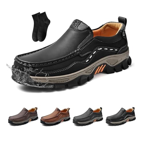 Enjerr Orthopedic Balance Shoes Men for Balance,Men's Slip-on Orthopedic Leather Dress Loafers Soft Lightweight Driving Shoes Men's Non Slip Business Casual Travel Work Shoe