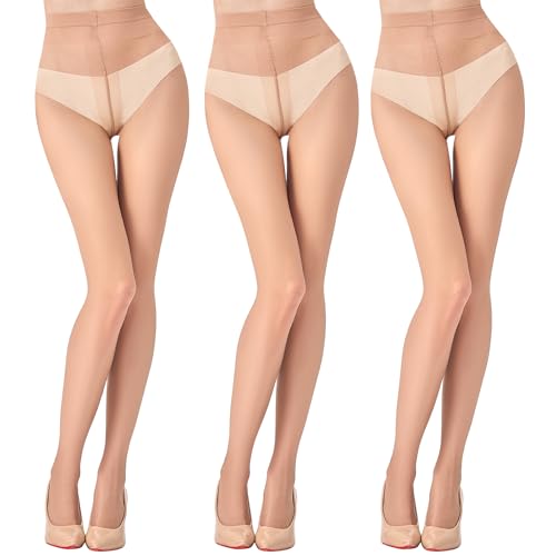 Image of 3 Pairs Sheer Pantyhose for Women T-Crotch Tights 20D Ultra Thin High Waist Stockings