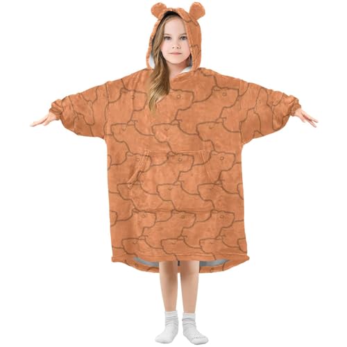 CEBUGI Capybara Pattern Wearable Blanket for Kids Blanket Hoodie with Kangaroo Pocket for Boys Girls age 3-14,S
