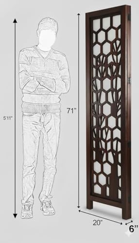 Image of Home & Goods International Wooden Room Divider Partition - Foldable Screen Separator for Living Room, Bedroom, Office, Restaurant || Kangra Badrun Design, White (6 Panel)