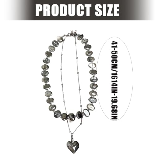 Collar de corazón irregular estilo francés con doble cadena ajustable de cuentas 3