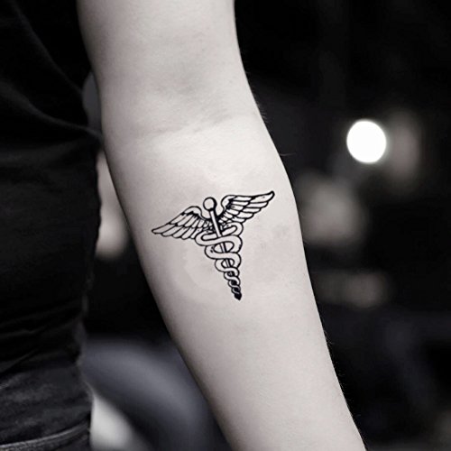 Caduceus Temporary Fake Tattoo Sticker (Set of 2) - www.ohmytat.com