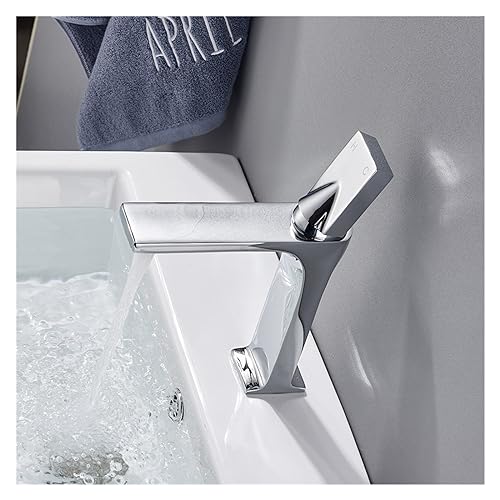 Robinet d'évier de salle de bain carré chromé monotrou eau chaude et froide - 4