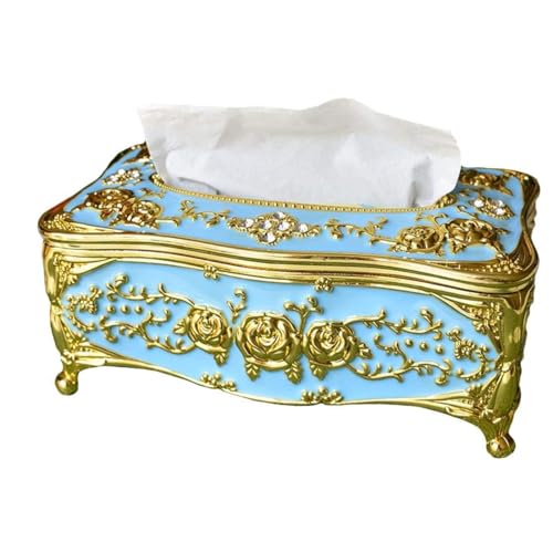 Image of Napkin Holder for Dining Table - Tabletop Napkin Dispenser, Tissue Paper Container for Kitchen, Home, Office, Restaurant (White, Gold) (Sky Blue-Gold)