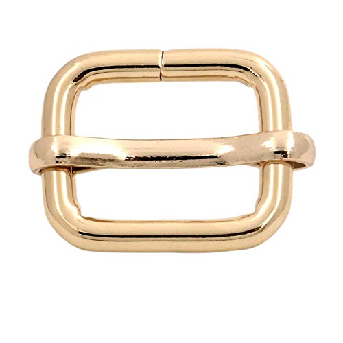 BIKICOCO Metal Slide Adjuster Buckle Tri-Glides with Movable Center Bar, for Straps, 0.6 x 0.51 Inch, Light Gold, Pack of 50