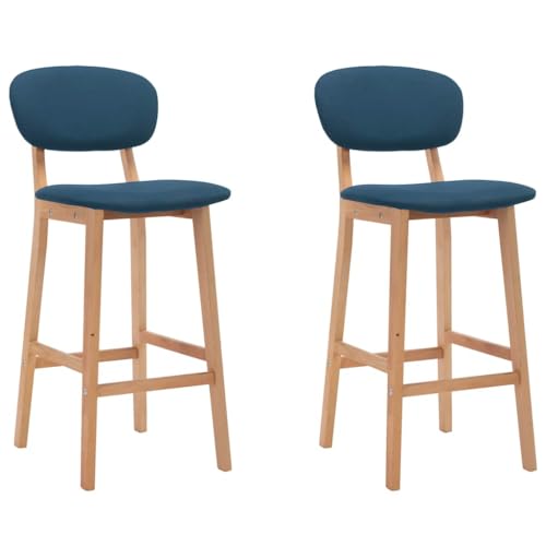 vidaXL Lot de 2 Tabourets de Bar, Chaise de Pub, Siège de Bistrot, Meuble de Salle à Manger Cuisine Salon Maison Intérieur, Bleu Tissu