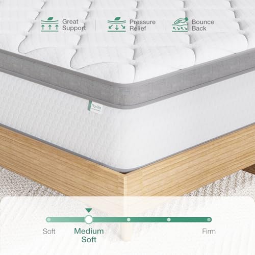 Image of Novilla King Size Mattress, 12 Inch Hybrid Mattress King with Comfort Foam|Innerspring Pillow Top Mattresses in a Box, Pressure & Pain Relief, Soft & Supportive, CertiPUR-US Certified