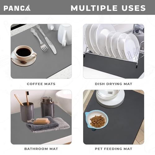 Image of PANCA Dish Drying Kitchen Mat | Large Water Absorbent Utensil Drying Rack Mat | Anti-Slip Kitchen Accessories for Home | Organiser Mat for Sink, Dining Table & Vessel Draining (40x 60 cm)