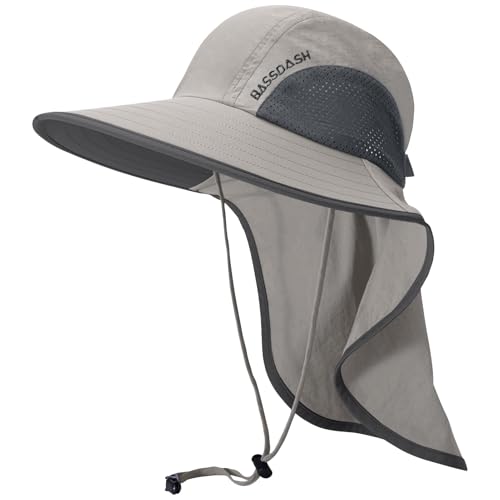 Image of BASSDASH UPF 50+ Unisex Water Resistant Wide Brim Sun Hat with Large Neck Flap Ponytail Fishing Hat for Men Women