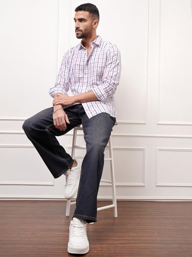 Image of Locomotive Men's Regular Fit Shirts | Checked | Long Sleeves | Spread Collar | Casual Shirts | Stylish Shirt