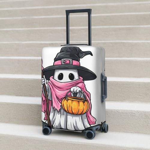 Cute Ghost Witch Holding A Stick Elastic Travel Luggage Covers Dustproof Scratch-Resistant Suitcase Protector Fit 22-24 Inch 6