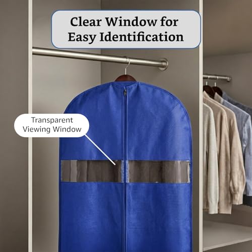 Image of Amazon Basics Non-Woven Suit, Coat, Jacket Cover | 120 GSM | Clear Window | Long Zip | 40 x 24 Inches | Pack of 5 (Blue)