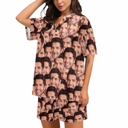 Personalized Pajamas for Women Custom Funny Face Pajama Suit with Picture Name Short Sleeve Sleepwear Pj Lounge Sets3