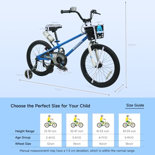 Image of WinHope 12-18 Inch Kids Bike with Light up Training Wheels for Boys Girls | Dual Brake Bicycle with Basket Adjustable Seat Water Bottle for Summer Riding Birthday Gift for Toddler 2-9 Years
