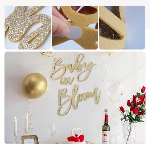Image of Champagne Baby in Bloom Sign - Large Glitter Baby Shower Felt Banner Letters for Baby Shower Arch Backdrop Gender Reveal Girl or Boy Theme Pregnancy Announcement Party Wall Decorations