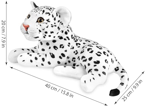 BRUBAKER Leopard Kuscheltier - 30 cm Stofftier - Baby Plüschtier Raubkatze Liegend - Kinder Plüsch Spielzeug - Weiß