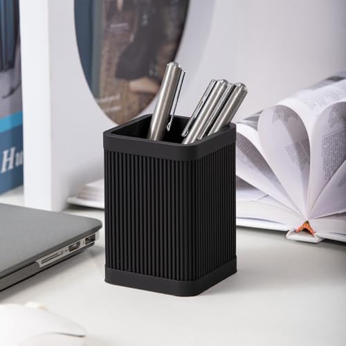 Image of HighHerz Aesthetic Pen Holder For Desk, Modern Silicone Pencil Holder, Stylish Office Desk Decor, Made of 5 mm Thickened Premium Silicone, Office Desk Organizer And Accessories (Black)