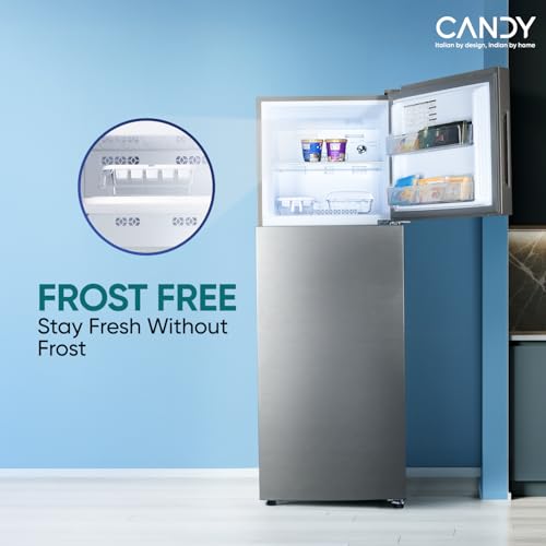 Image of Candy 240 L 2 Star Frost Free Double Door Refrigerator with Metal Finish, Auto frost, large Fruit & Vegetable Space (Moonsilver, CDD2652MS)