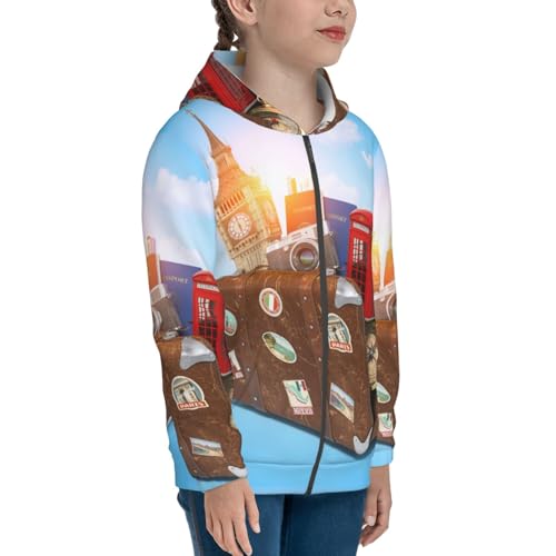 Trip to London Kid Hoodies Boys Zip Up Sweatshirts Girls Pullover with Pocket4