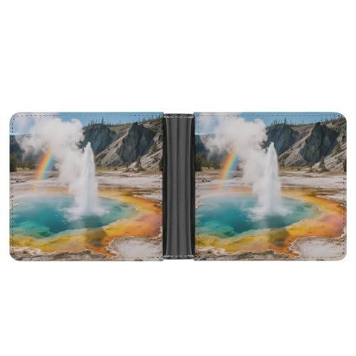 Slim Wallet Yellowstone National Park Geysers Compact Bifold Wallet with Credit Card Holder Leather Coin Slot ID Window Unisex