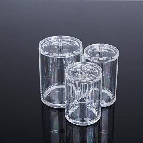 Bekith 3pc Premium Quality Acrylic Clear Plastic Apothecary Jar, Cotton Swab Ball Pad Holder, Qtip Jar Clear Makeup Organizer, Bathroom Containers Dispenser