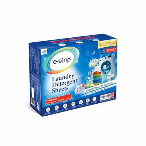 Image of eStrip SmartClean 3X Laundry Detergent Sheets - 30 Sheets, Ultra-Concentrated Eco-Friendly,Dissolves Instantly, Liquid & Pod Alternative, Works for Front & Top Load & Hand Wash, Tough Stain Removal