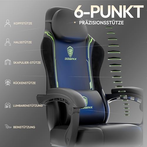 Sedia da gaming, ergonomica, in pelle PU con supporto lombare, sedia PC con schienale allargato, portata fino a 150 kg, verde - Sedia gaming - Immagine 5