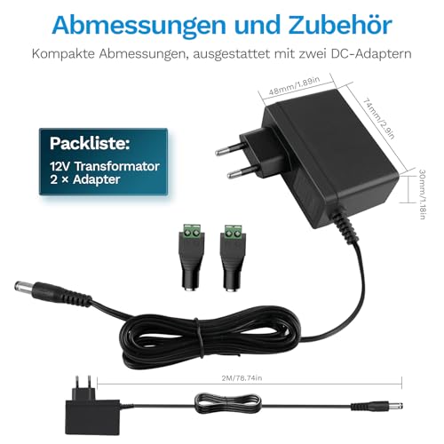 Gonew21 12V Netzteil 2A - AC Adapter Netzteil 12V, Transformator Universal, 2 Meter Kabel, Eingang 100-240V… – Ansicht 6