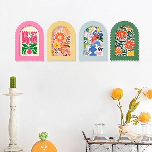 Image of Rainmae 4 Pack Colorful Scalloped Picture Frames 5 x 7 Inch Cute Arched Picture Frames for Desktop Display Photo Frame Wood Home Decor Wedding Graduation Gifts(Pink, Green, Yellow, Blue)