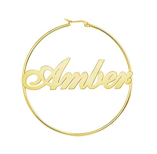 Custom Name Hoop Earrings For Women 18K Gold Plated Stainless Steel Customized Round Earring Personalized Ear Jewelry Birthday Gift (1.2 Inch 1.8 Inch 2.5 Inch)