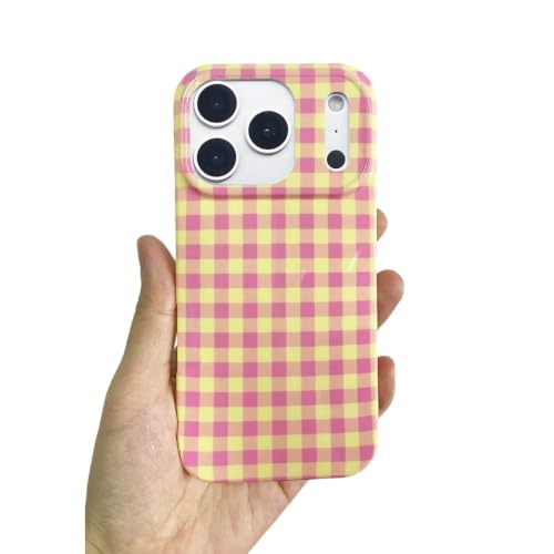 Coque iPhone 17 Pro vichy rose et jaune en silicone pastel pour femmes