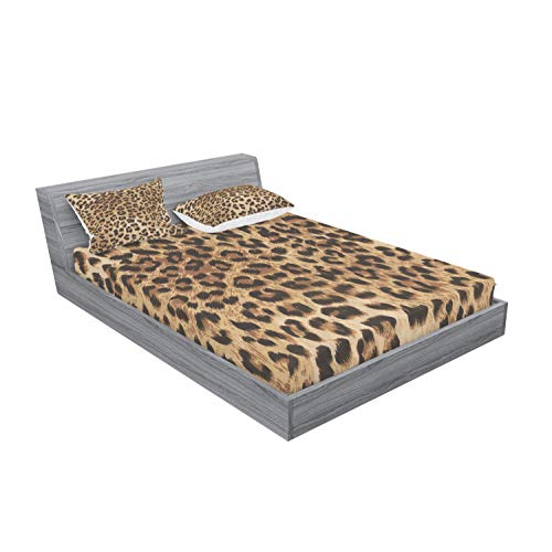 Ambesonne BSWPIL_3750_QUEEN Leopard Print Fitted Sheet & Pillow Sham Set, Skin Pattern Of A Wild Safari Animal Powerful Panthera Big Cat, Decorative Printed 3 Piece Bedding Decor Set thumb #1