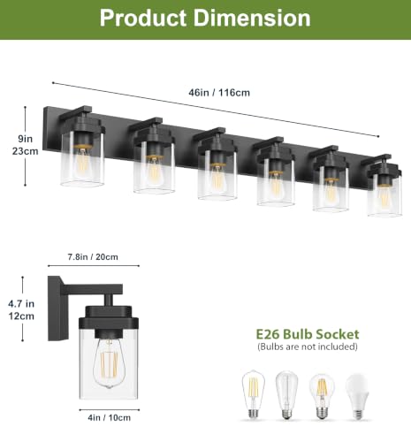 Image of Black Bathroom Light Fixtures, 6 Lights Bathroom Lighting Fixtures Over Mirror, Square Design & Rectangle Large Backplate, Modern Vanity Lighting Fixtures, for Bathroom /Living Room /Bedroom